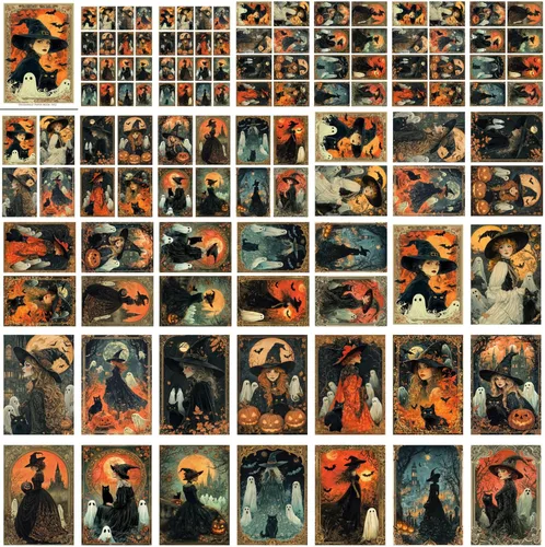 Miniatura 4 de Decoupage - Paquete de papel (35 hojas de 6 x 8 pulgadas), elegante hechicería de Halloween, brujas elegantes, gatos negros y fantasmas juguetones