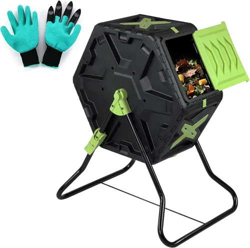 Contenedor de compostaje pequeño de 21 galones, para exteriores, compacto, con cámara giratoria única, con puerta corredera y marco de acero,