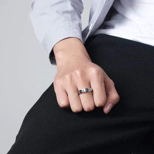 Miniatura 9 de Anillo de ansiedad para mujer, anillos giratorios: anillos giratorios de acero inoxidable de 0.236 pulgadas (0.236 in) con luna y estrella