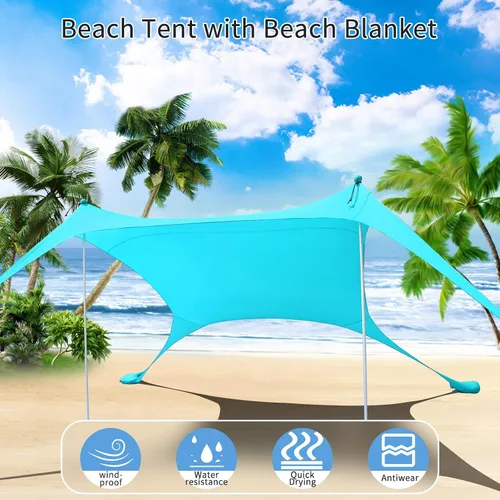 Miniatura 2 de Tienda de campaña de playa de 77 pies con protección UV UPF50+, toldo al aire libre con 2 postes para camping, pesca, patio trasero y pícnics