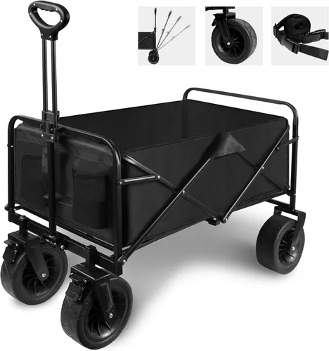 Carrito de jardín plegable con freno, carrito de campamento al aire libre con ruedas giratorias de 360 grados 8 pulgadas todoterreno y mango