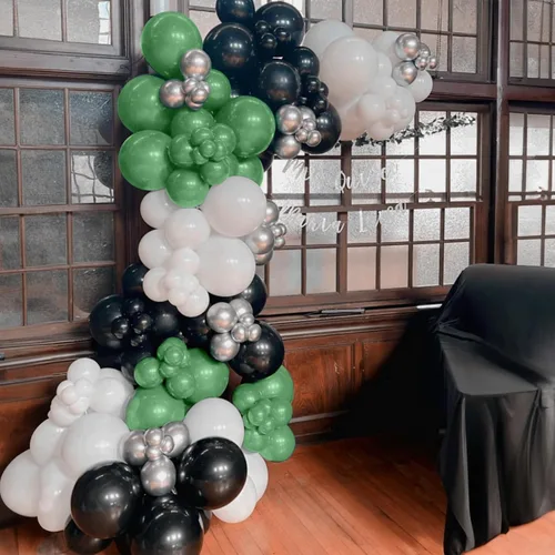 Miniatura 5 de Globos verdes y negros, globos metálicos de 12 pulgadas, color plateado, verde, arena, blanco y negro, globos de fiesta de fútbol, helio, globos