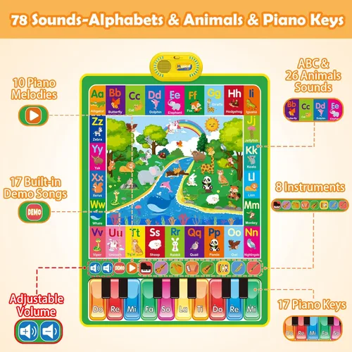 Miniatura 3 de Juguetes para bebés para niños de 1 año: tapete de juego de música de piano de animales del alfabeto 3 en 1 - Juguetes para niños de 1 a 3 años