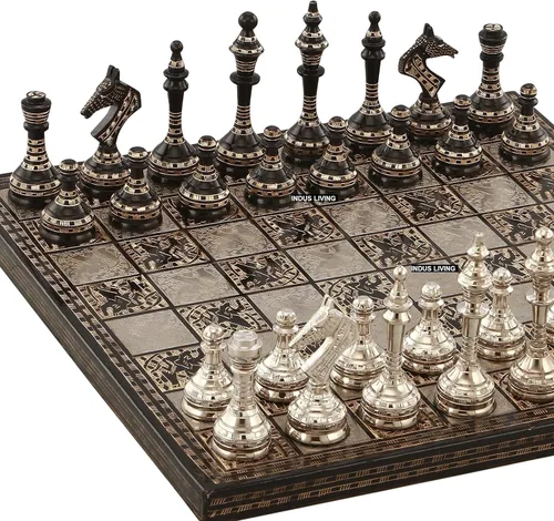 Juego de mesa de ajedrez prémium lujoso y decorativo, 14 x 14 pulgadas, multicolor, juego de ajedrez coleccionable y hecho a mano para profesionales