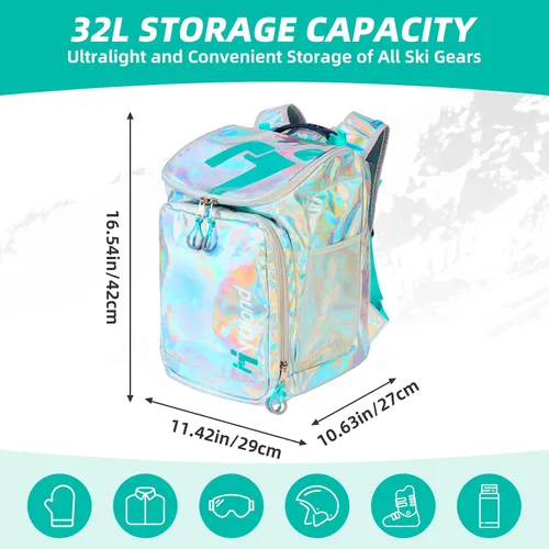 Miniatura 2 de Bolsa para botas de esquí – Mochila de viaje para botas de esquí y snowboard, 32L para botas, casco, gafas y trajes de nieve B Dazzling Silver