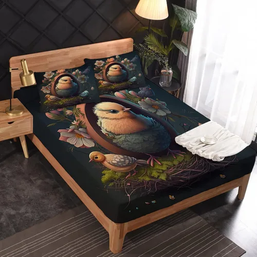 Miniatura 9 de Juego de sábanas de tamaño King, sábanas de conejo, sábanas de microfibra y fundas de almohada de 4 piezas, juego de sábanas con estampado colorido