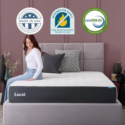 Miniatura 6 de Lucid - Colchón de espuma viscoelástica de 10 pulgadas - Sensación media - Infundido con refrescante carbón de bambú y gel refrescante - Cama en una