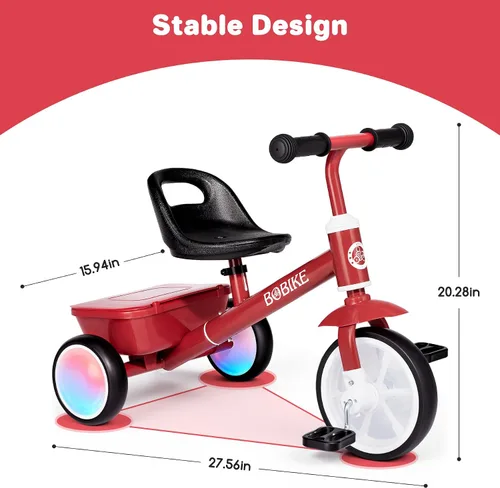 Miniatura 6 de Bobike Triciclo para niños de 2 a 5 años, triciclo con 2 ruedas de luz LED, bicicleta para niños pequeños con asiento de 3 posiciones y canasta Negro