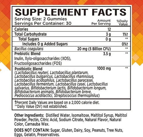 Miniatura 7 de NutraPep Gomitas probióticas y posbióticas prebióticas para mujeres, hombres y niños - Alta potencia 5 mil millones de UFC - Sin azúcar y sin gluten