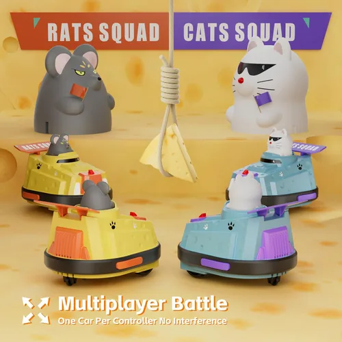 Miniatura 4 de Paquete de 2 autos de control remoto, auto de choque de expulsión RC para niños, auto parachoques de queso de guerra de gatos y ratas, juguetes