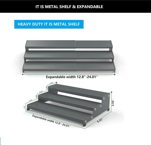 Miniatura 5 de Jojocross Organizador de especias para gabinete, almacenamiento de especias expandible de 3 niveles, ideal para armarios de cocina, armarios, Gris