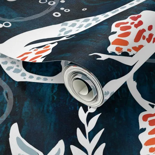 Miniatura 2 de Papel tapiz para despegar y pegar – Acuarela Sirena Natación Azul Marino Algas Coral Sirena Papel pintado extraíble personalizado por Spoonflower