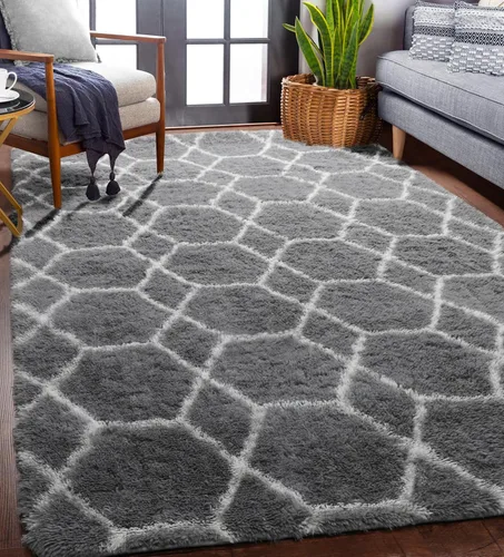 ONASAR Alfombras de área para sala de estar y dormitorio, alfombra esponjosa lavable de 5x8 pies gris y blanca, alfombra de piso suave, afelpada y