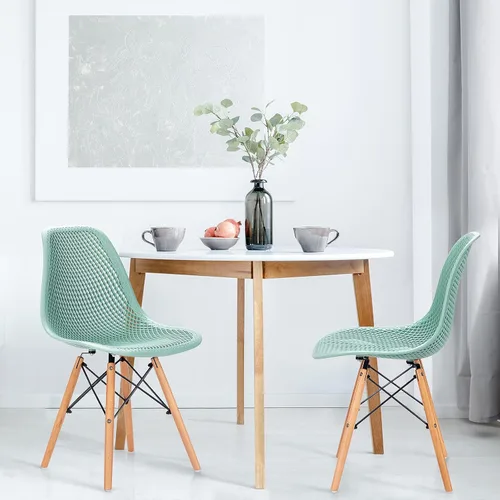 Miniatura 7 de LDAILY Moccha - Juego de 4 sillas de comedor DSW, sillas laterales de PP con patas de madera de haya y diseño de malla, sillas laterales modernas