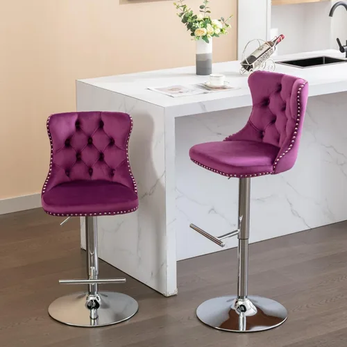 Miniatura 29 de Taburete de bar giratorio con respaldo copetudo, taburetes de bar ajustables en altura de mostrador, ribete de cabeza de clavo, silla de bar Beige +