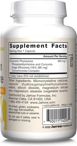 Miniatura 9 de Jarrow Formulas Fitosoma de curcumina 500 mg - Formulado con Meriva - Suplemento de apoyo antioxidante - Salud y apoyo articular - 120 cápsulas