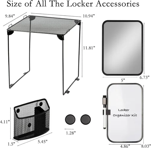 Miniatura 3 de Svartur Kit organizador de casillero negro con estante, estante, espejo, soporte para bolígrafos, pizarra blanca, artículos esenciales