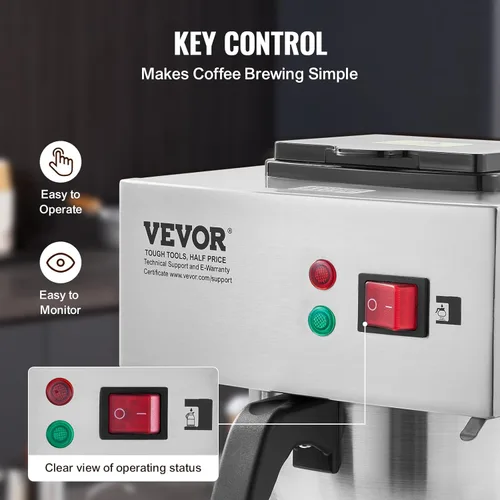 Miniatura 4 de VEVOR Cafetera de Goteo Comercial de 12 Tazas, Máquina Cafetera con 3 Jarras de Vidrio y 3 Platos Calentadores, Cafetera de Acero Inoxidable