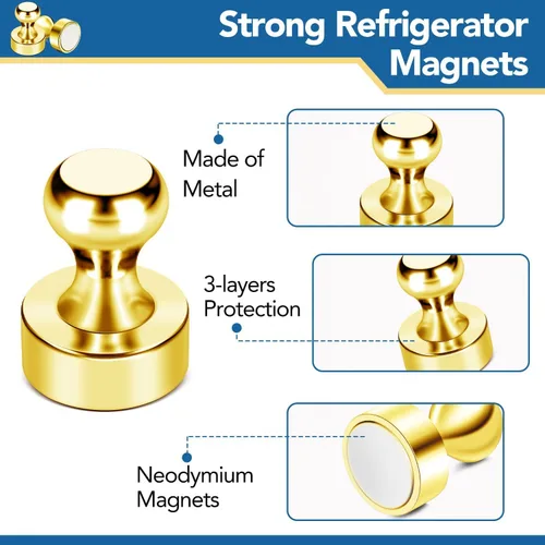 Miniatura 5 de Imanes para refrigerador, 20 unidades, imanes tipo chincheta de metal, dorados, ideales para pizarras blancas, oficinas, aulas o mapas