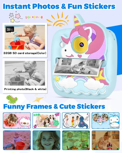 Miniatura 2 de Cámara para Niños Impresión Instantánea, Regalos de Navidad y Cumpleaños para Niños de 3 a 8 Años, Cámara de 48MP y 1080P para Niños con Papel