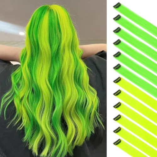 Miniatura 15 de FESHFEN Extensiones de cabello con clip de colores, 16 piezas de 8 colores resaltados, piezas de cabello sintético lacio con clip para mujer, 22