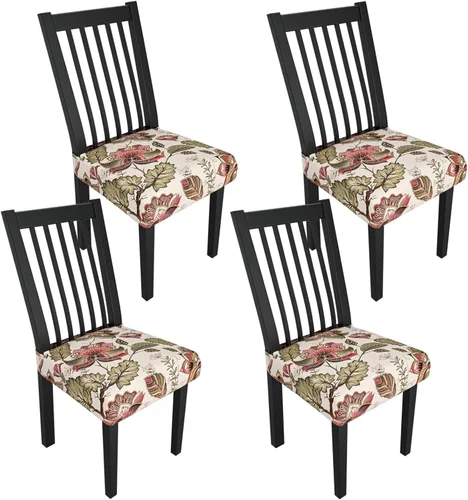 Miniatura 155 de Juego de 4 fundas elásticas para sillas de comedor, fundas para sillas de comedor con estampado floral, fundas para asientos de sillas con estampado