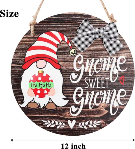 Miniatura 3 de CYNOSA Letrero de Bienvenida Intercambiable de Gnomo Estacional "Gnome Sweet Gnome", Decoración para Puerta Principal, Colgador de Puerta de Gnomo