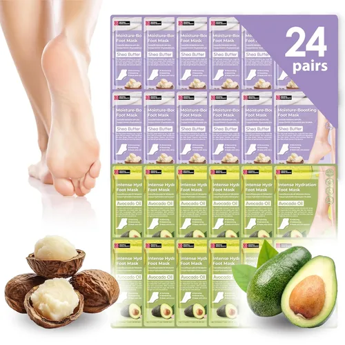 Innerest Original Derma Beauty - Mascarilla para pies, 24 pares de manteca de karité + aguacate hidratante después de exfoliador, removedor de