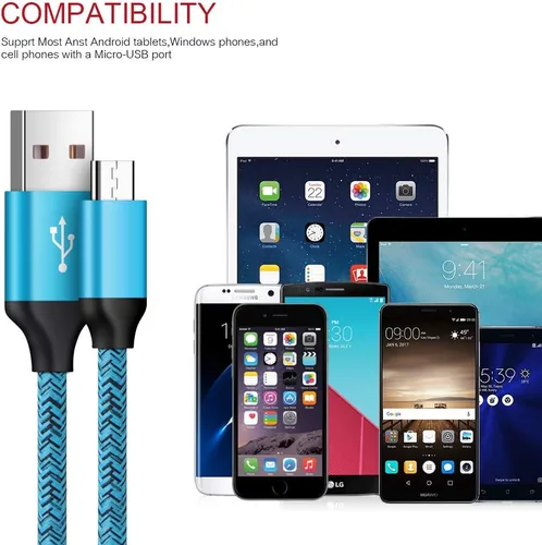 Miniatura 7 de Paquete de 2 cables micro USB para Android de carga rápida, compatibles con Samsung Galaxy S7 S6 Edge/Active, J8 J7 J3 V, Moto E5 G5 G6 Play
