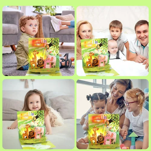 Miniatura 5 de Ecloverlife Tarjetas de primer cumpleaños para niños y niñas, tarjetas desplegables con luces coloridas y música de feliz cumpleaños, regalos