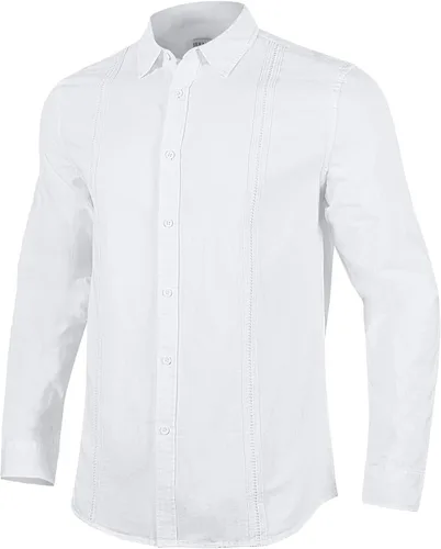 Miniatura 3 de JEKAOYI Camisas de lino con botones para hombre, estilo casual, manga larga, ajuste regular, de algodón, camisas de playa con bolsillo
