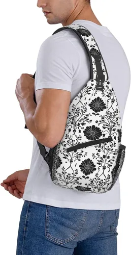 Miniatura 6 de Small Crossbody Bags for Women Men - Vintage Flower Black Print Adjustable Shoulder Bag Fanny Packs Belt Sling Bag Crossbody Purses Backpack for
