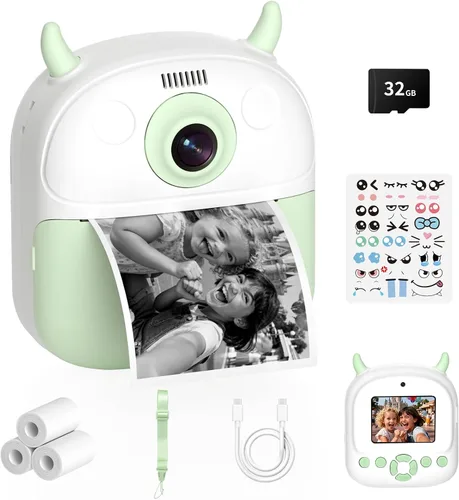 Miniatura 11 de Cámara de impresión instantánea para niños, regalo de cumpleaños para niños de 3 a 12 años, cámara digital selfie con video de 1080P y pantalla