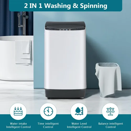 Miniatura 2 de Lavadora portátil de 1.9 pies cúbicos, lavadora eléctrica completamente automática con 10 programas, combo compacto de lavado y centrifugado de ropa