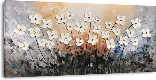 Miniatura 18 de Yihui Arts Pintura al óleo pintada a mano con flores texturizadas sobre lienzo, arte de pared floral blanco abstracto colorido para sala de estar