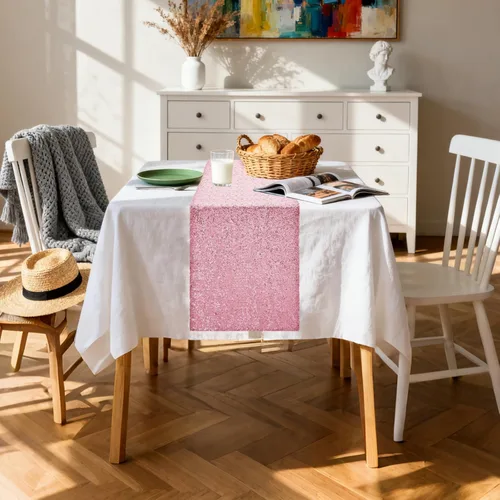 Miniatura 4 de Camino de mesa de lentejuelas de 72 pulgadas de largo, camino de mesa rosa con purpurina para fiesta, boda, bebé nupcial, 6 piezas, rosa 2-Rosa