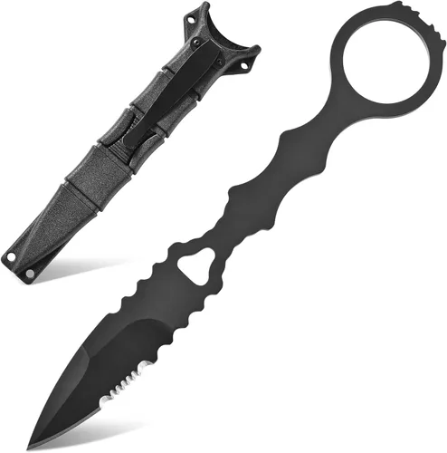 Gtkii GTK397 Cuchillo fijo Cool con hoja de acero D2, mango de acero inoxidable, cuchillo herramienta EDC para camping, aventura al aire libre,