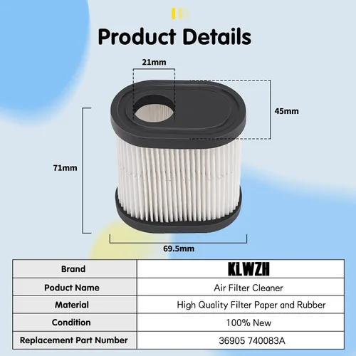 Miniatura 4 de KWLZH 36905 - Filtro de aire para reciclador Toro 22 GTS 6.5HP 20016 20017 Tecumseh 740083A LEV100 LEV115 LEV120 OVRM105 OVRM65 TVS115 TVS120 TT oro