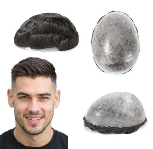 Miniatura 12 de HAIR NATURE Sistemas de reemplazo de cabello humano Toupee para hombre, 0.005 in, piel de polietileno inyectada, pelucas reales para hombres