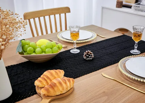 Miniatura 7 de FEXIA Camino de Mesa Negro con Borlas de 72 Pulgadas Macramé Boho Estilo Granja Camino de Mesa para Decoración de Dormitorio y Comedor
