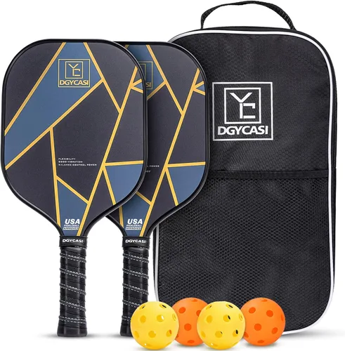 YC DGYCASI Pickleball Paddles Set of 2, USAPA Approved Carbon Fiber Pickleball Set, Lightweight Pickle Ball Rackets 2 Pack, 2 Outdoor Pickleball, 2