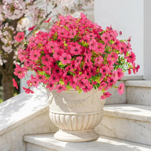Miniatura 20 de ATTGREAT Flores artificiales para exteriores, plantas sintéticas resistentes a los rayos UV, flores falsas, margaritas, 12 paquetes de plnats de Azul