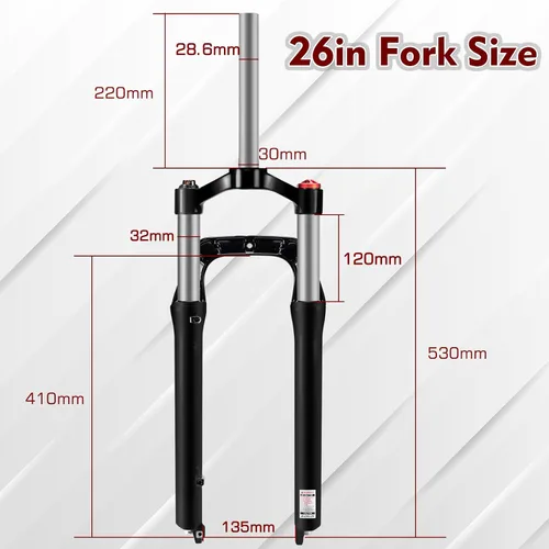 Miniatura 3 de BUCKLOS 26 x 4.0 pulgadas Fat Tire MTB Horquilla de suspensión, 3.937 in cubo de espaciado de viaje 5.315 in 1 1/8 tubo recto Bloqueo manual 0.354