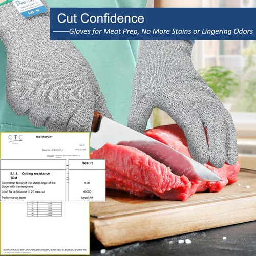 Miniatura 2 de Dowellife Guantes resistentes a los cortes A9 de máxima protección, guantes de cocina y chef de grado alimenticio para preparación de alimentos, Gris