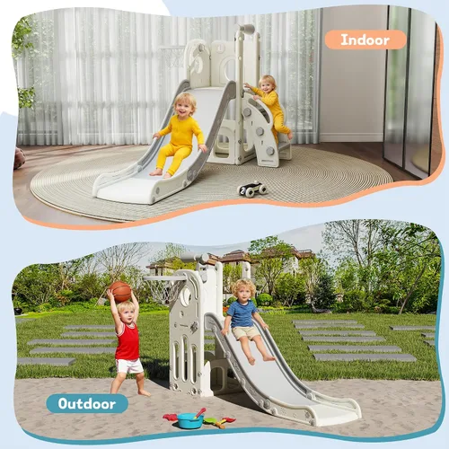 Miniatura 8 de Tobogán 6 en 1 para niños de 1 a 3 años, para interiores y exteriores, con aro de baloncesto, almacenamiento, escalador y telescopio, gran regalo