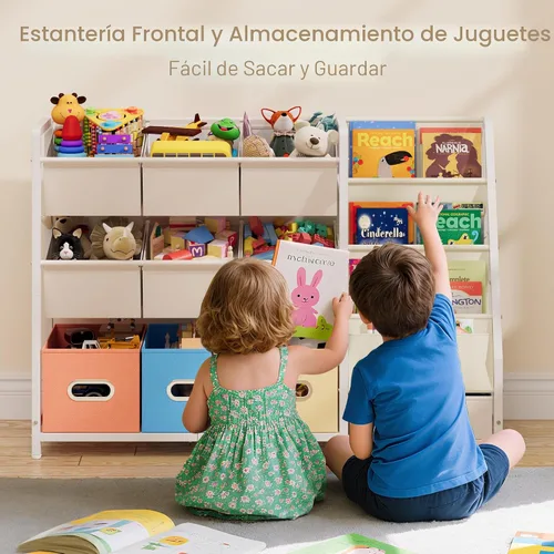 Miniatura 3 de HAVLOTII Organizador de almacenamiento de juguetes, estantería para niños y almacenamiento de juguetes con 3 estantes para libros y 10 contenedores
