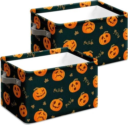 Miniatura 9 de Cesta de almacenamiento espeluznante de Halloween, bolsas de truco o trato, cubo de almacenamiento plegable grande, organizador plegable de 10 x 14