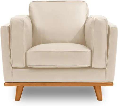Valencia Artisan Leather Accent Chair, Full-Aniline Leather Upholstery Space-Saving Design for Living Room or Office (Beige)