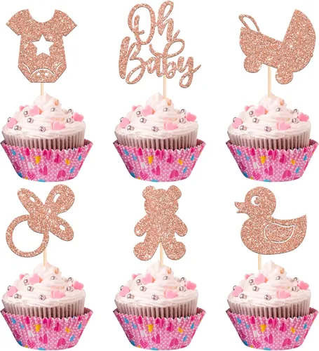 Miniatura 29 de 24 piezas Oh Baby Cupcake Toppers Glitter Baby Shower Cupcake Picks Reveal Género Decoración de Pasteles para Baby Shower Niños Niñas Fiesta de Azul