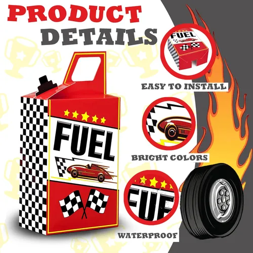 Miniatura 2 de 12 piezas Cajas de regalo de combustible de coche de carreras Suministros de fiesta de cumpleaños de carreras Bandera a cuadros negra y blanca Cajas